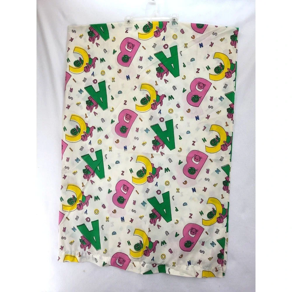 Vintage 1993 Barney The Purple Dinosaur Twin Flat Bed Sheet Single Top Sheet